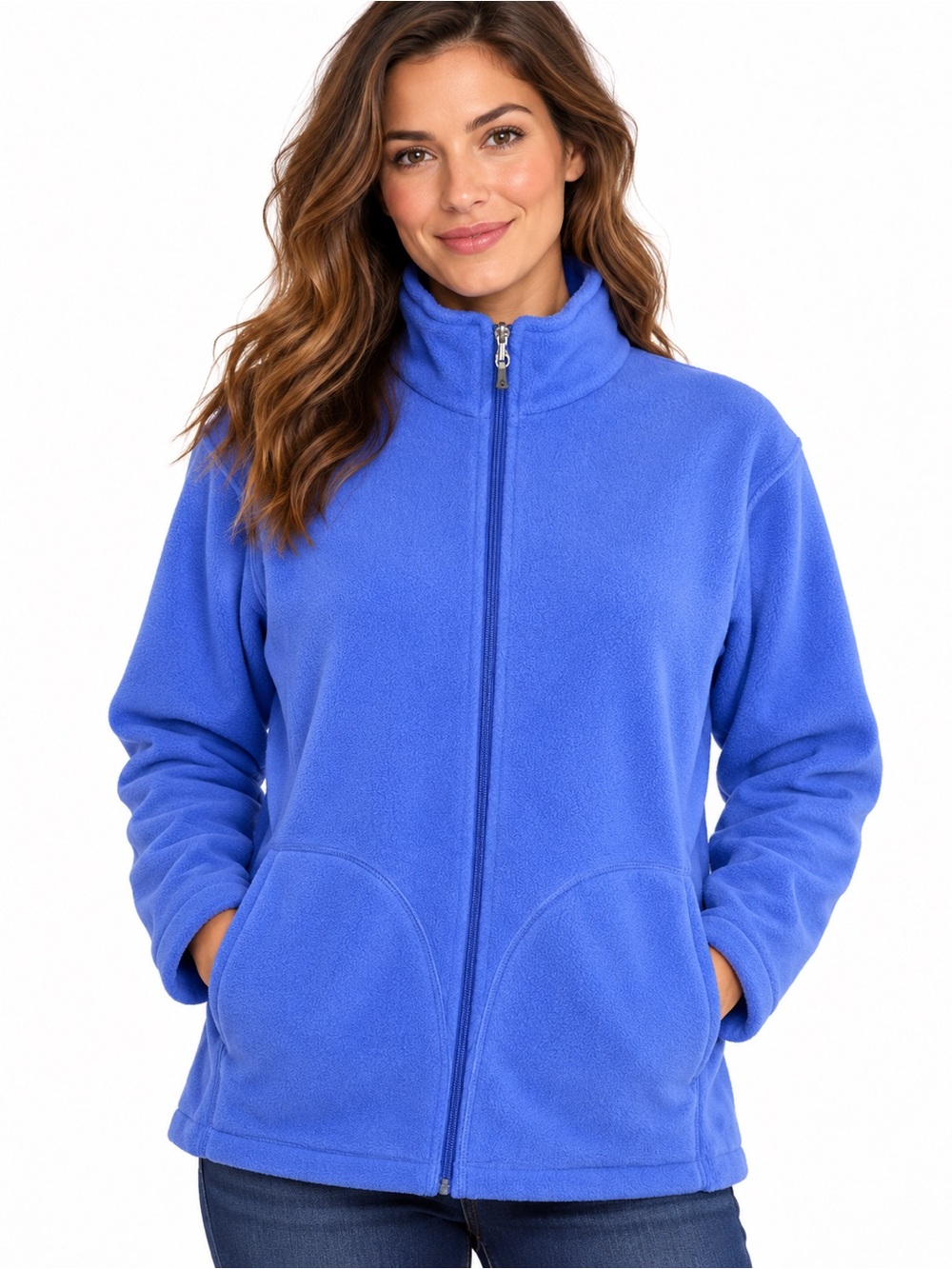 Woolrich Women’s Sapphire Blue Full-Zip Fleece Jacket Stand Collar Pockets 2XL